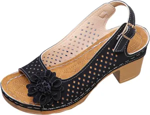 Women's Sandals Summer Open Toe Ankle Buckle Heel Cut Out Vamp Peep Toe Sandals Slingback Casual Solid Color Hollow Out Floral Sandal Dressy Wedding Dance Shoes 2025