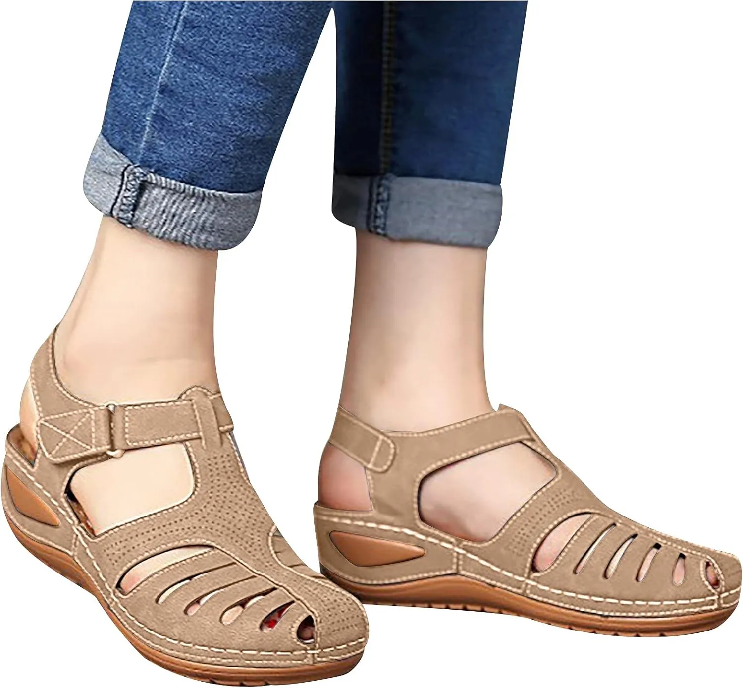 Womens Summer Sandals Casual Bohemia Gladiator Closed Toe Wedge Shoes Comfort Ankle Strap Slip On Platform Sandals