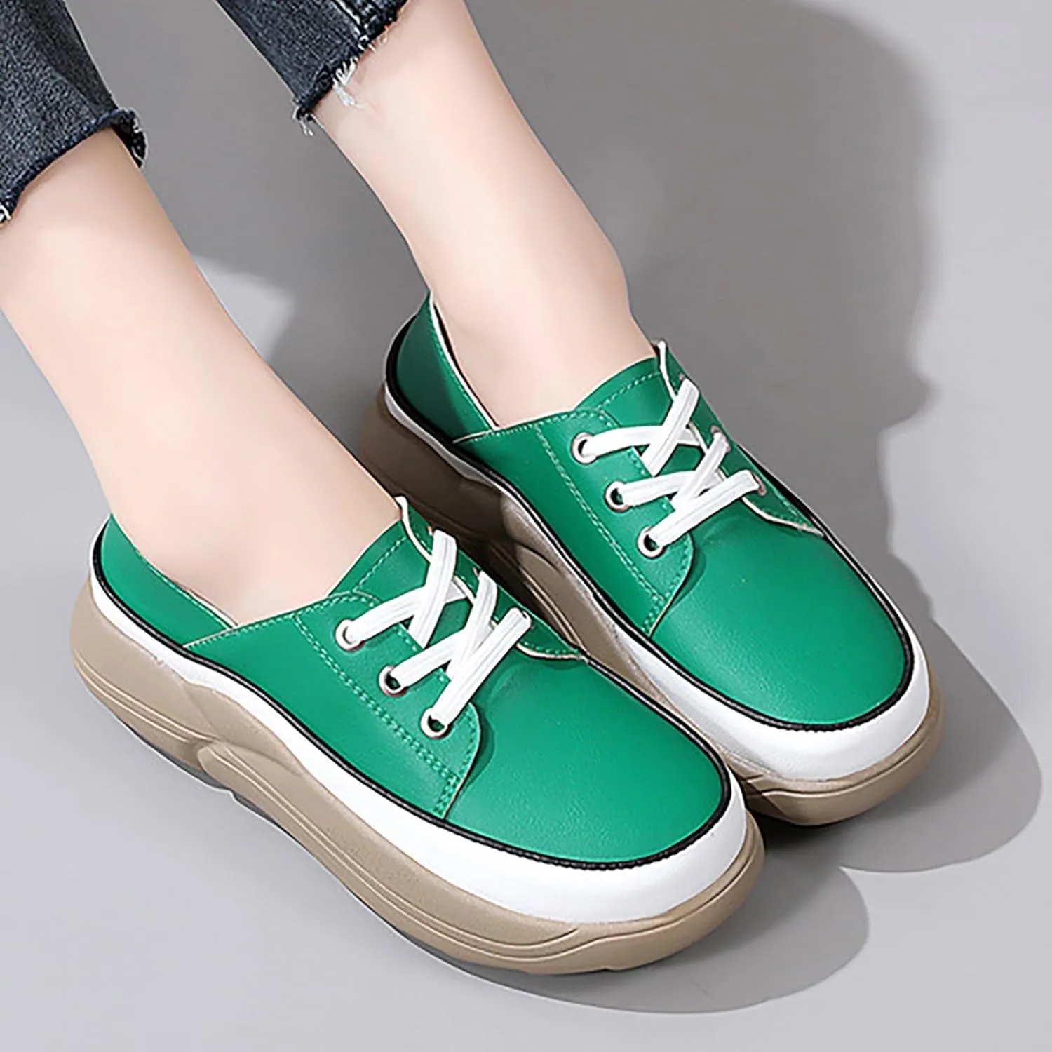 Women's Trendy Heightening Chunky Loafers Fashion Round Toe Slip On Comfort Walking Casual Shoes Floral Heels for Women