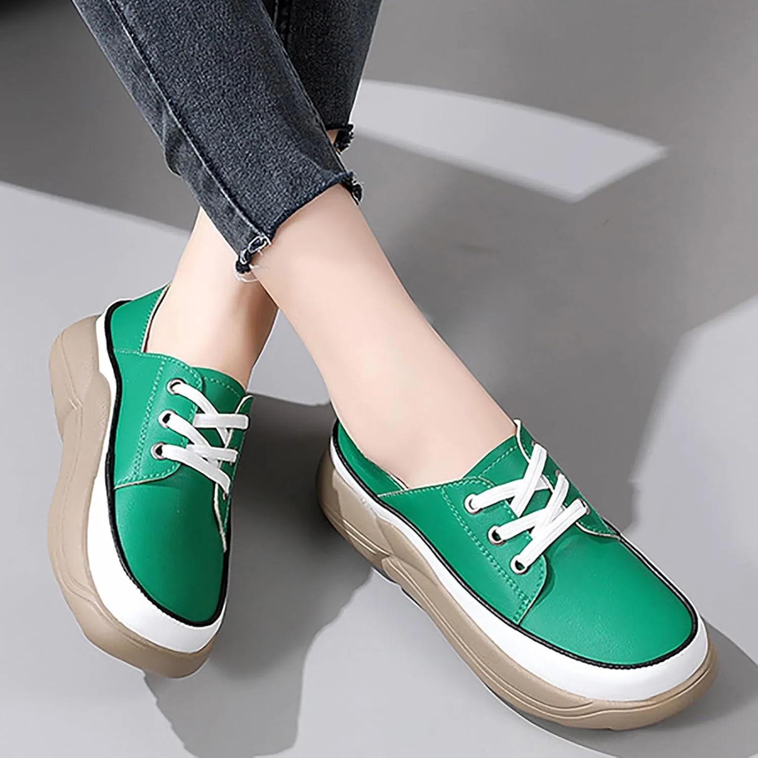 Women's Trendy Heightening Chunky Loafers Fashion Round Toe Slip On Comfort Walking Casual Shoes Floral Heels for Women