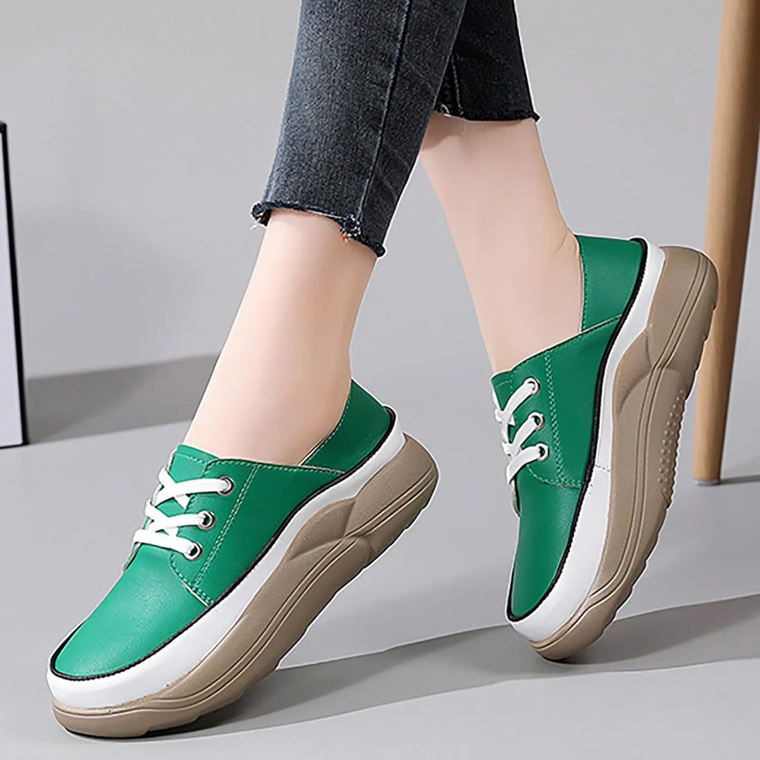 Women's Trendy Heightening Chunky Loafers Fashion Round Toe Slip On Comfort Walking Casual Shoes Floral Heels for Women