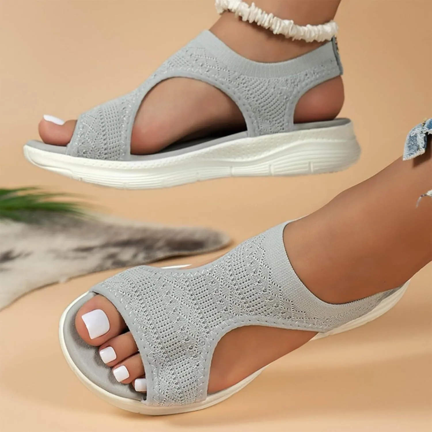 Women's Walking Sandals Soft Low Wedge Comfort Flat Sandal 2025 Casual Open Toe Slip On Strappy Lightweight Summer Shoes