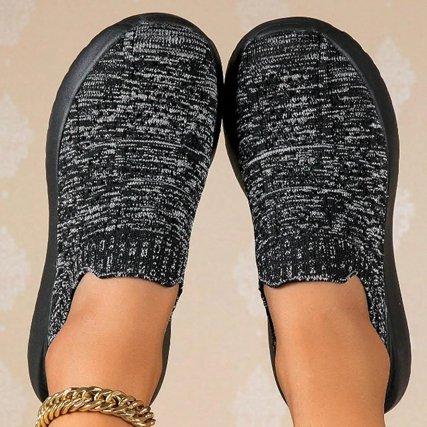 Women's Walking Shoes Elastic Fly Woven Mesh Shoes Casual Slip On Shoes Comfort Lightweight Breathable Shoes