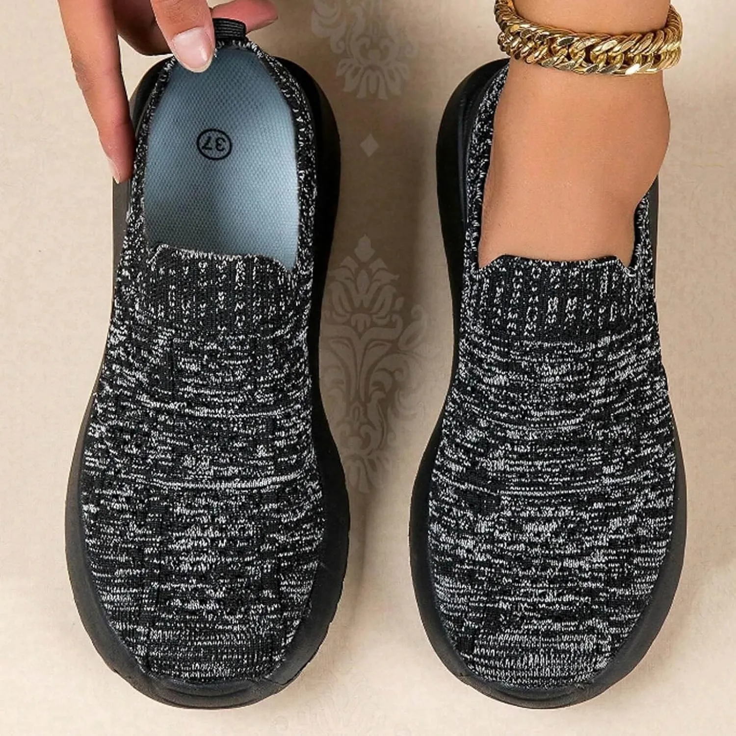 Women's Walking Shoes Elastic Fly Woven Mesh Shoes Casual Slip On Shoes Comfort Lightweight Breathable Shoes