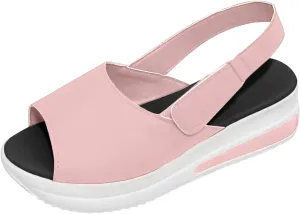 Women's Wedge Sandals Breathable Fish Mouth Non Slip Sandals Comfort Soft Cushion Athletic Casual Walking Sandals Adjustable Hook and Loop Closure Platform Shoes