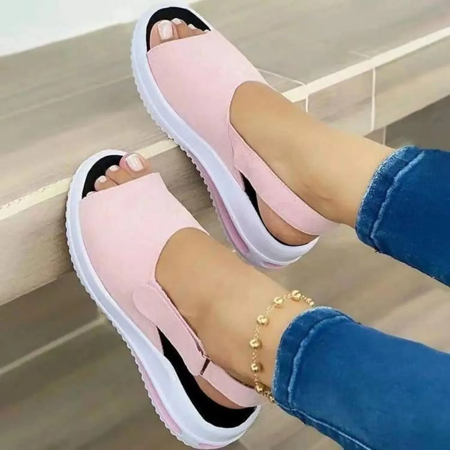 Women's Wedge Sandals Breathable Fish Mouth Non Slip Sandals Comfort Soft Cushion Athletic Casual Walking Sandals Adjustable Hook and Loop Closure Platform Shoes