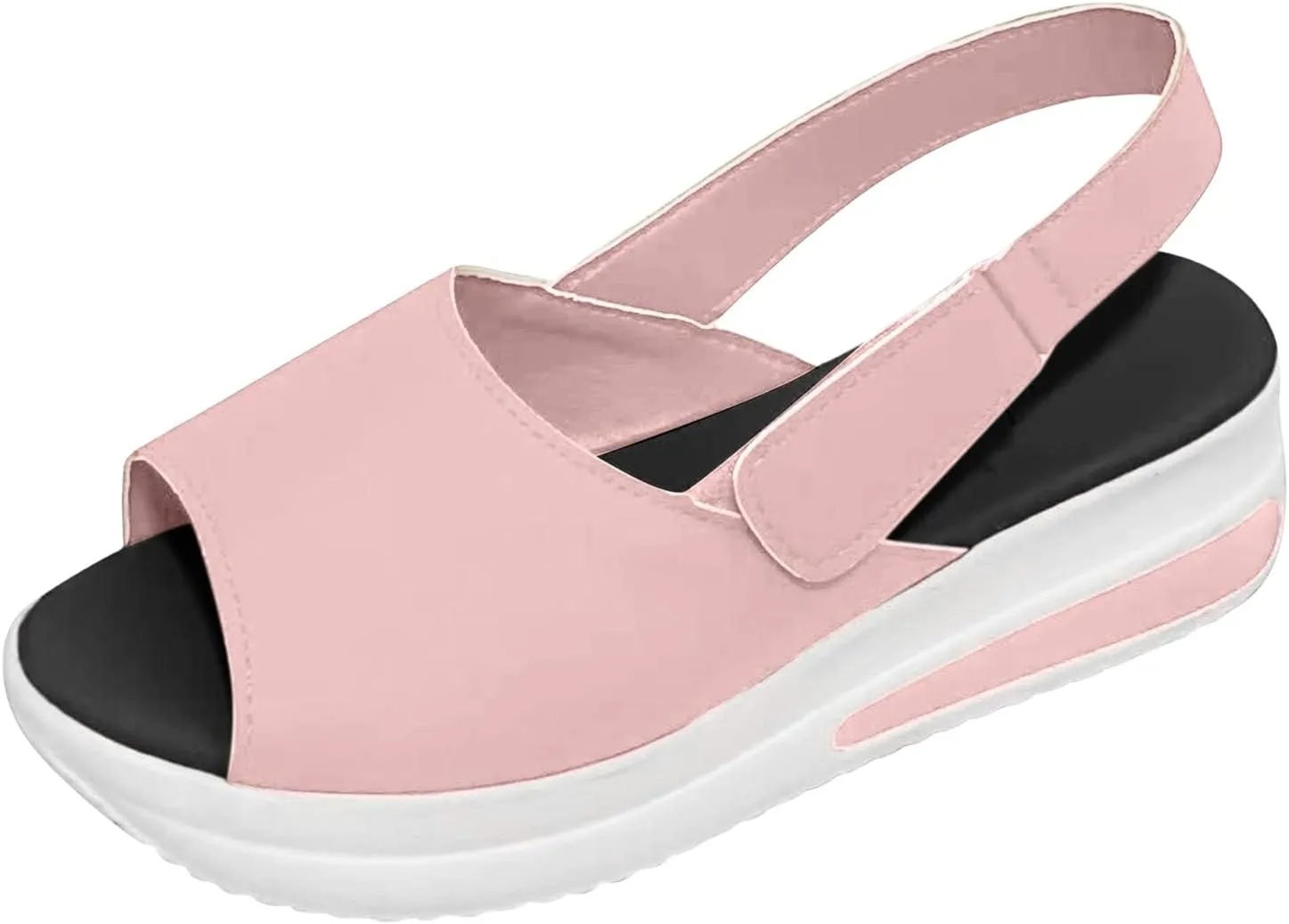 Women's Wedge Sandals Breathable Fish Mouth Non Slip Sandals Comfort Soft Cushion Athletic Casual Walking Sandals Adjustable Hook and Loop Closure Platform Shoes