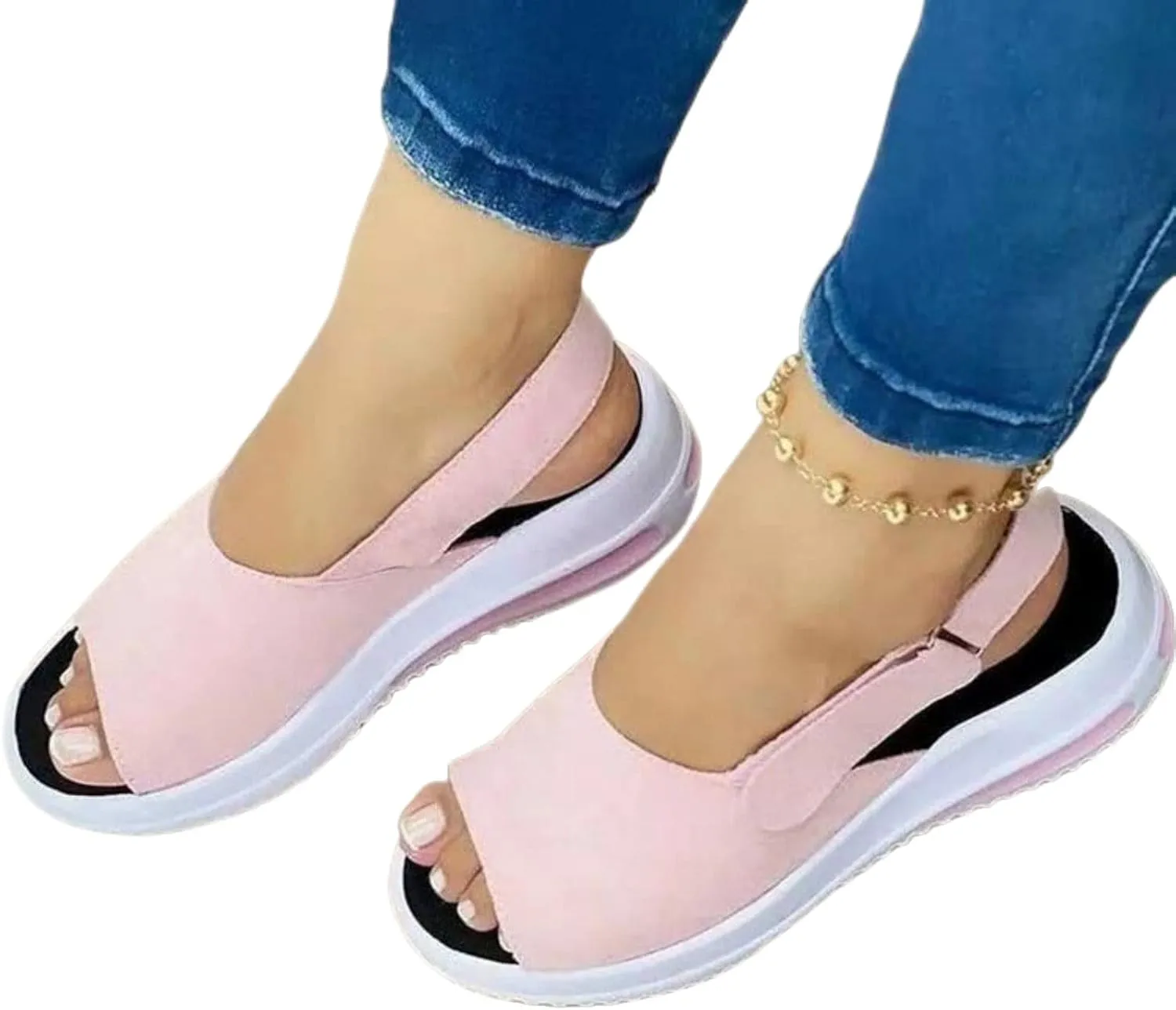 Women's Wedge Sandals Breathable Fish Mouth Non Slip Sandals Comfort Soft Cushion Athletic Casual Walking Sandals Adjustable Hook and Loop Closure Platform Shoes