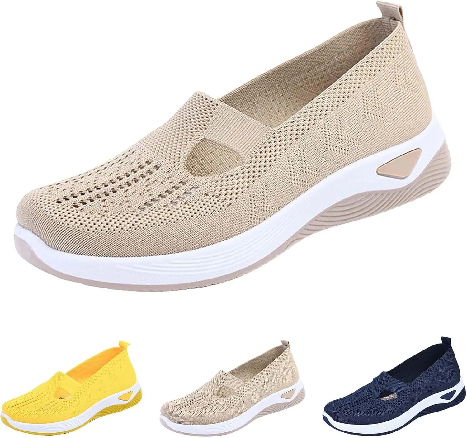 Women's Woven Orthopedic Breathable Soft Shoes Fashion Lightweight Go Walk Shoes for Women Mesh Breathable Hands Free Slip in Sneakers with Arch Support