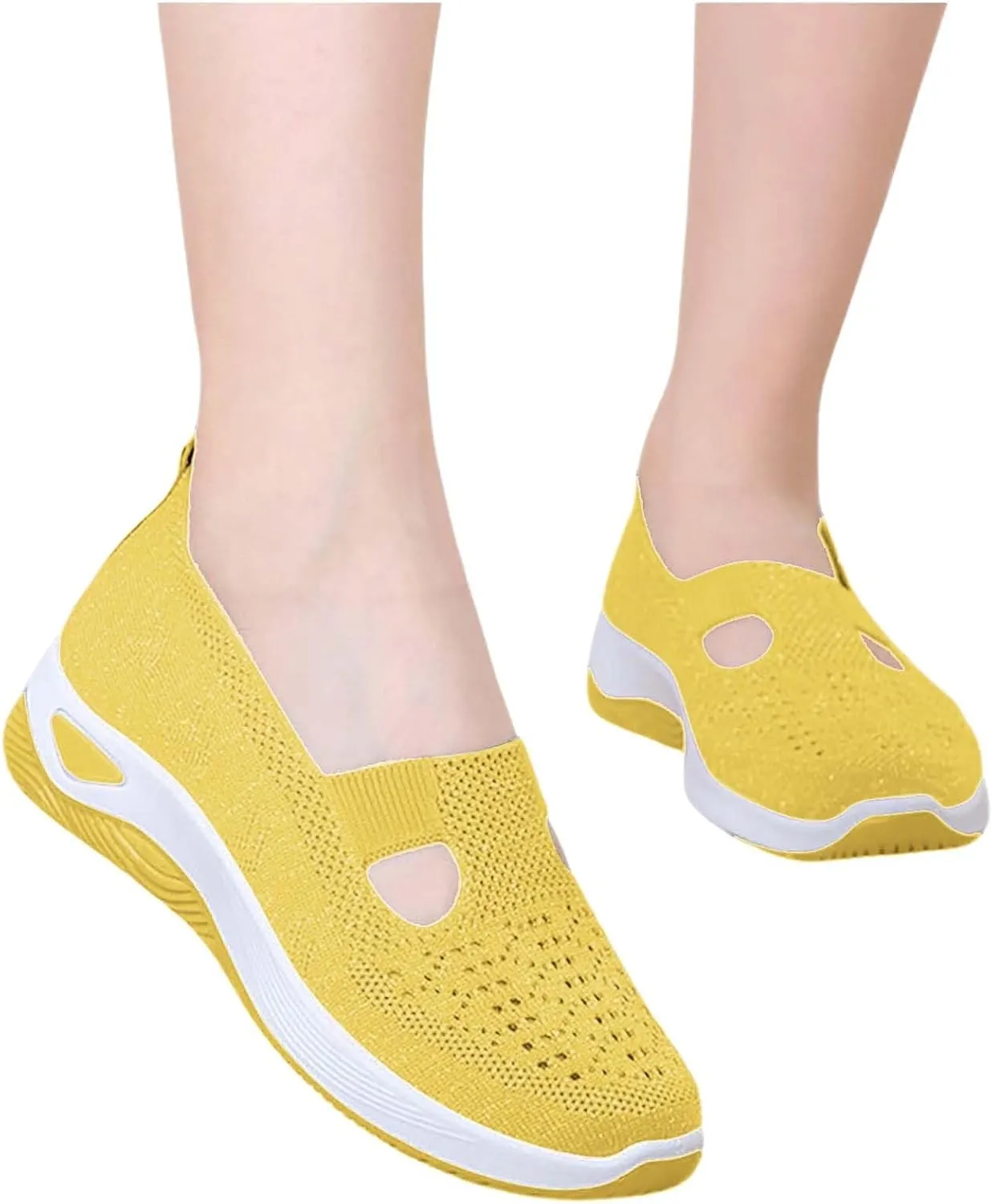 Women's Woven Orthopedic Breathable Soft Shoes Fashion Lightweight Go Walk Shoes for Women Mesh Breathable Hands Free Slip in Sneakers with Arch Support