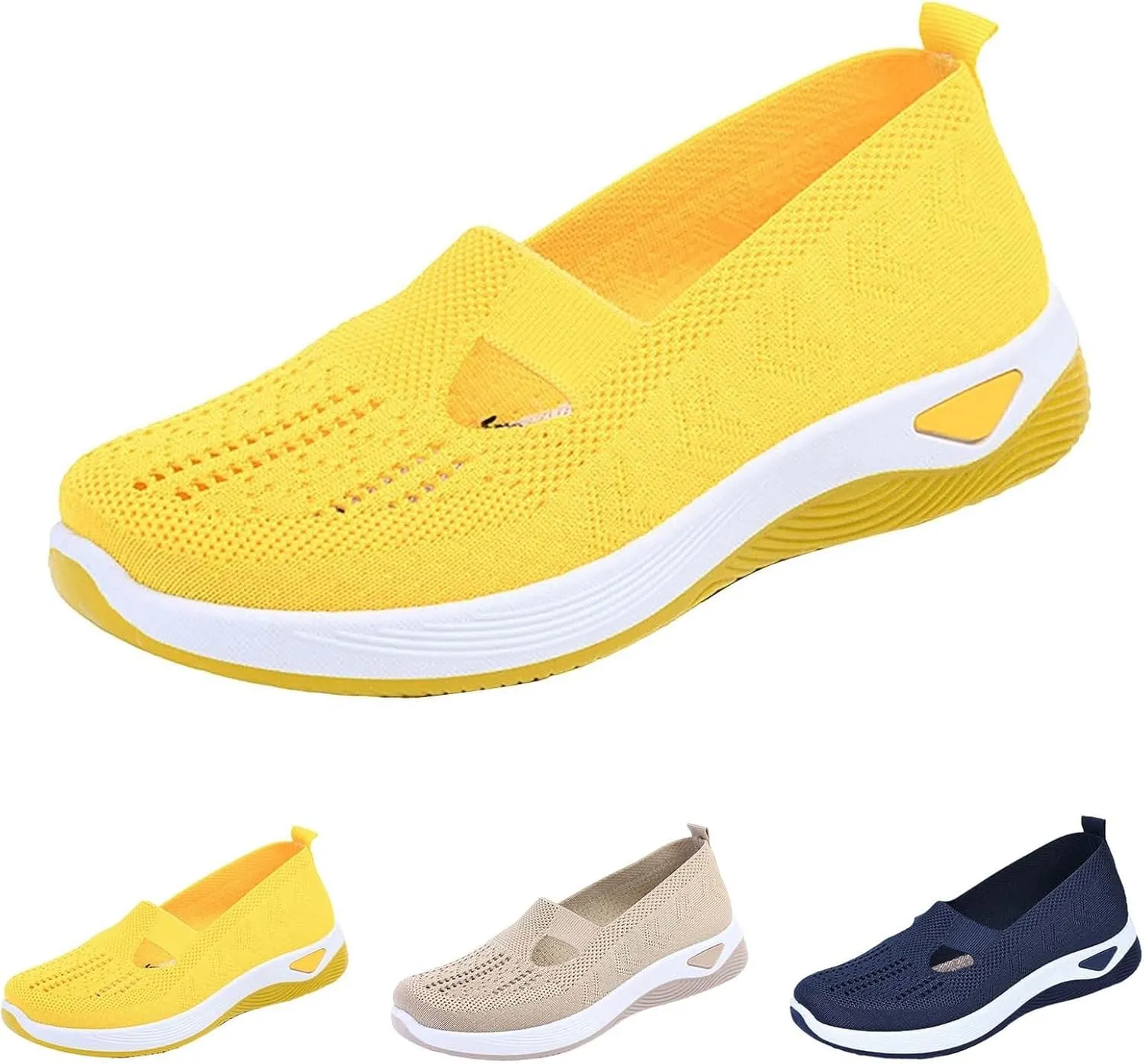 Women's Woven Orthopedic Breathable Soft Shoes Fashion Lightweight Go Walk Shoes for Women Mesh Breathable Hands Free Slip in Sneakers with Arch Support