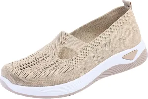 Women's Woven Orthopedic Breathable Soft Shoes Fashion Lightweight Go Walk Shoes for Women Mesh Breathable Hands Free Slip in Sneakers with Arch Support