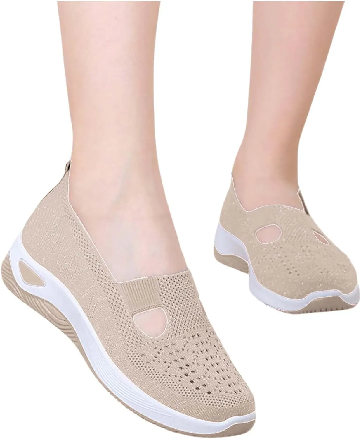 Women's Woven Orthopedic Breathable Soft Shoes Fashion Lightweight Go Walk Shoes for Women Mesh Breathable Hands Free Slip in Sneakers with Arch Support