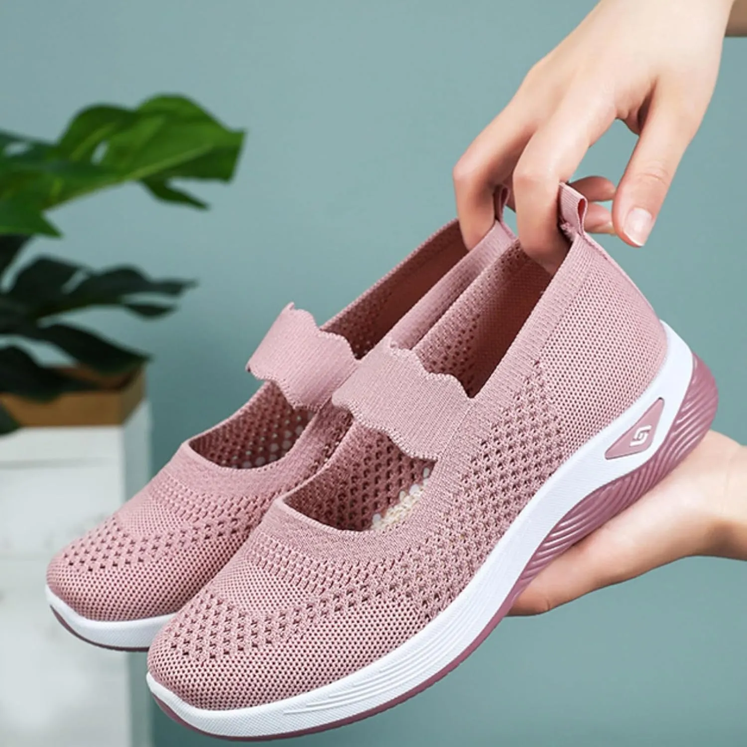 Women's Woven Orthopedic Breathable Soft Shoes Non Slip Food Service Lightweight Shoes Woven Mesh Breathable Soft Sneakers Slip On Arch Support Sneaker Wide Diabetic Footwear Shoe