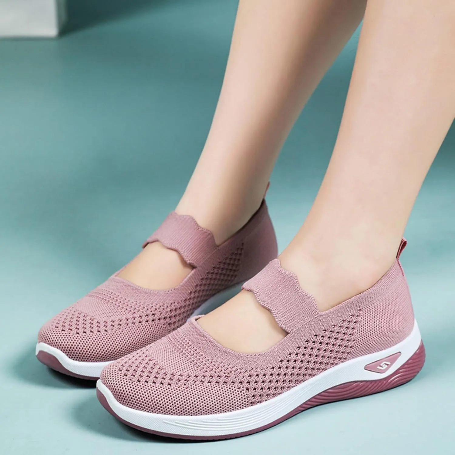 Women's Woven Orthopedic Breathable Soft Shoes Non Slip Food Service Lightweight Shoes Woven Mesh Breathable Soft Sneakers Slip On Arch Support Sneaker Wide Diabetic Footwear Shoe
