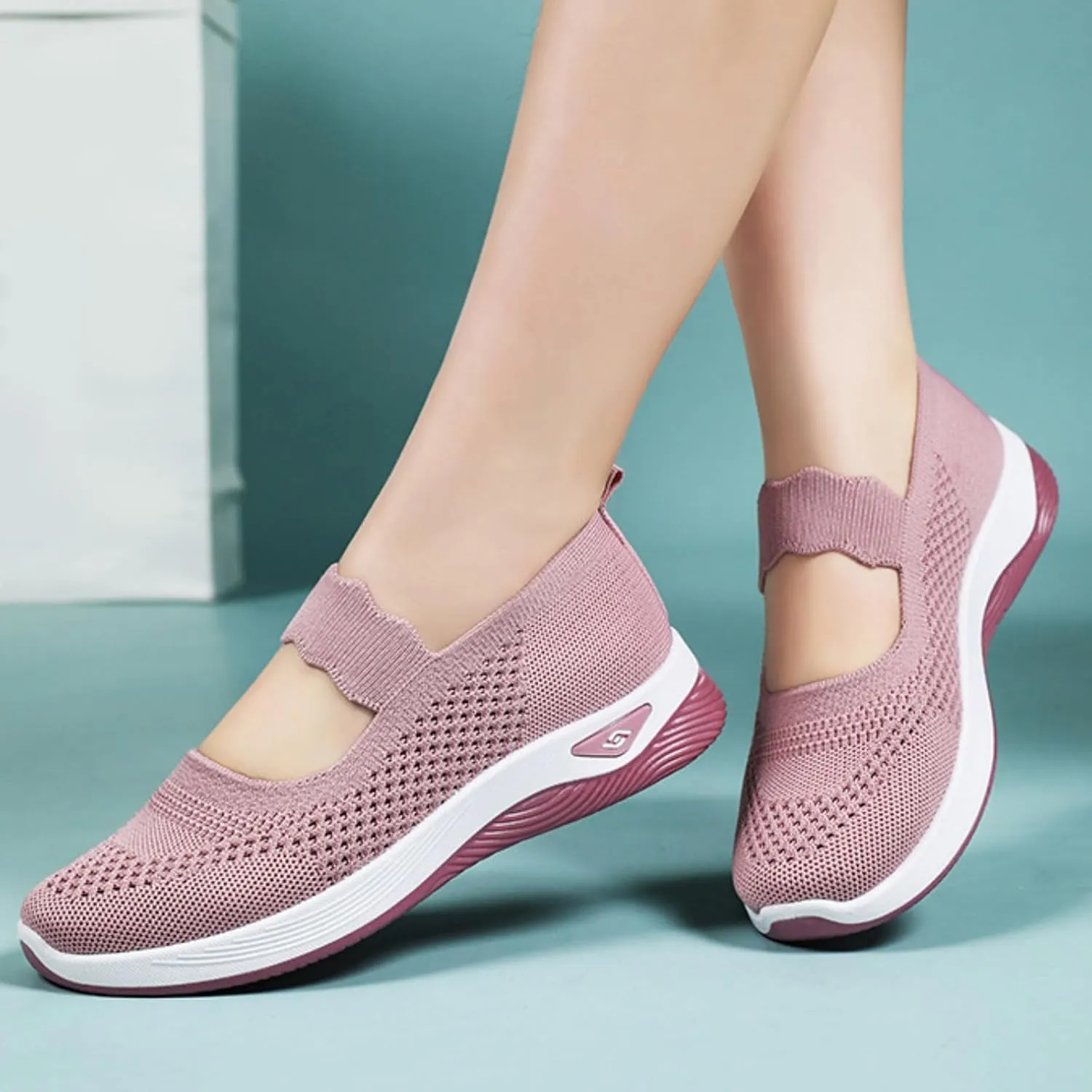 Women's Woven Orthopedic Breathable Soft Shoes Non Slip Food Service Lightweight Shoes Woven Mesh Breathable Soft Sneakers Slip On Arch Support Sneaker Wide Diabetic Footwear Shoe