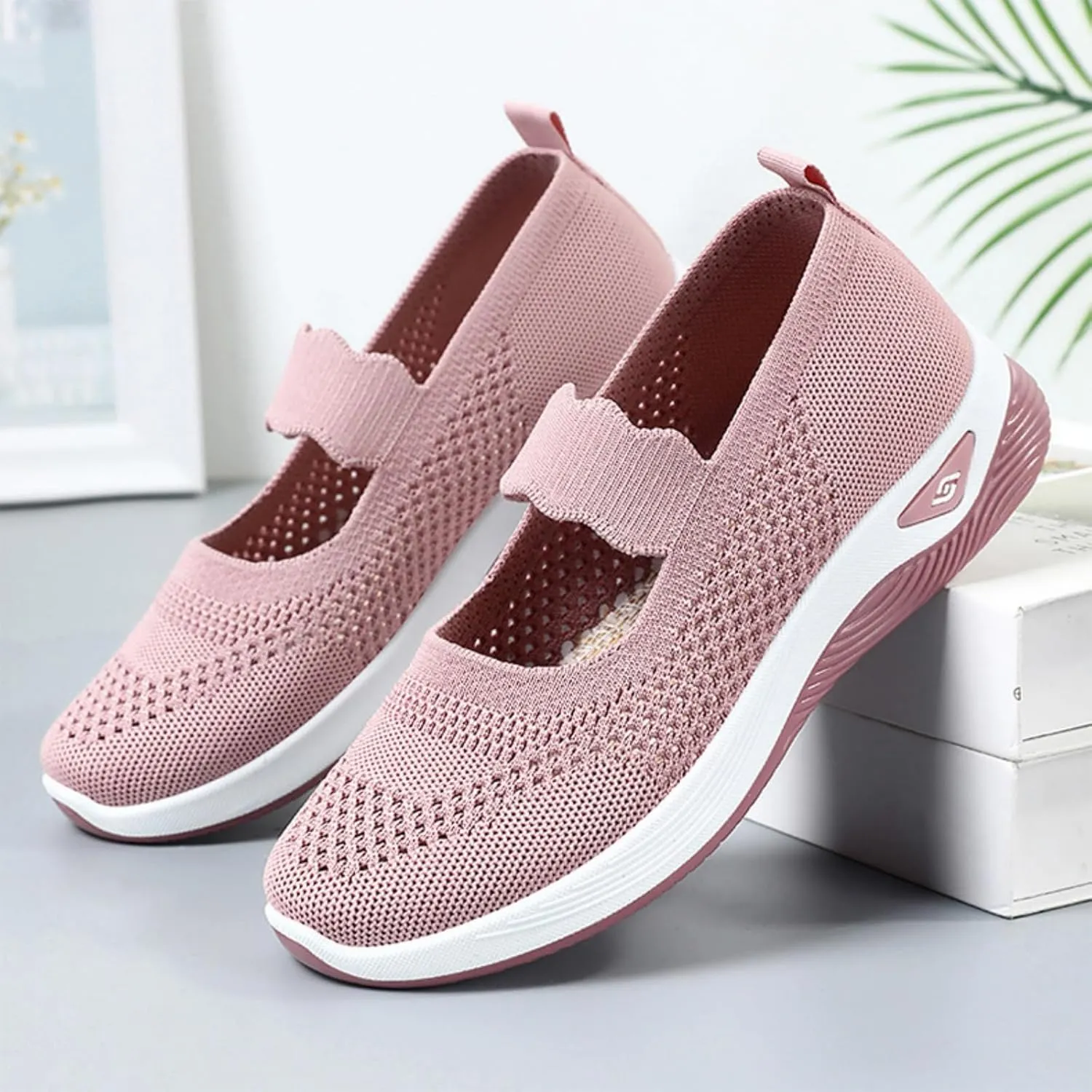 Women's Woven Orthopedic Breathable Soft Shoes Non Slip Food Service Lightweight Shoes Woven Mesh Breathable Soft Sneakers Slip On Arch Support Sneaker Wide Diabetic Footwear Shoe