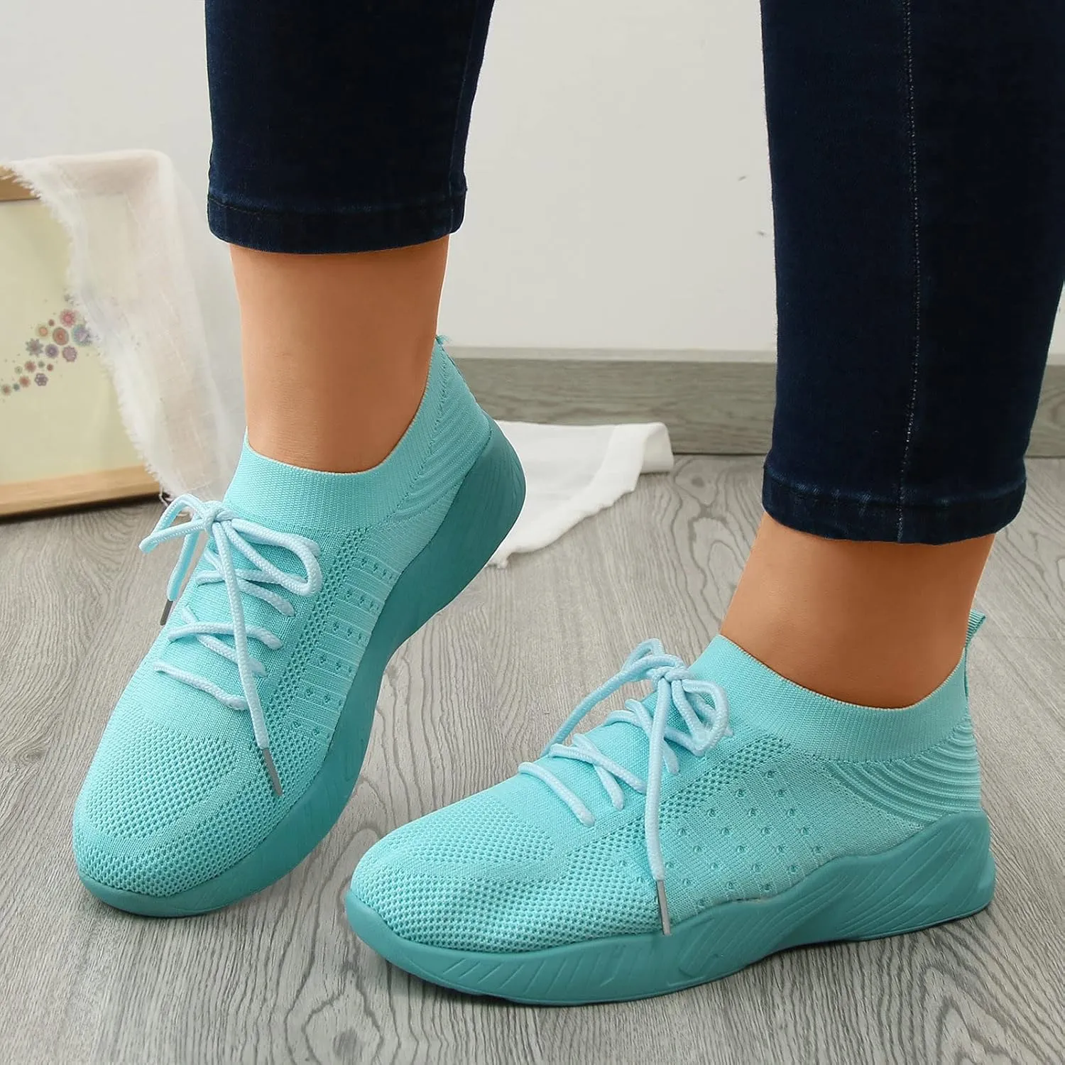Women's Woven Orthopedic Breathable Soft Shoes Womens Running Shoes Mesh Breathable White Casual Shoes Fashion Sneakers Slip On Tennis Shoe Loafers Shoe