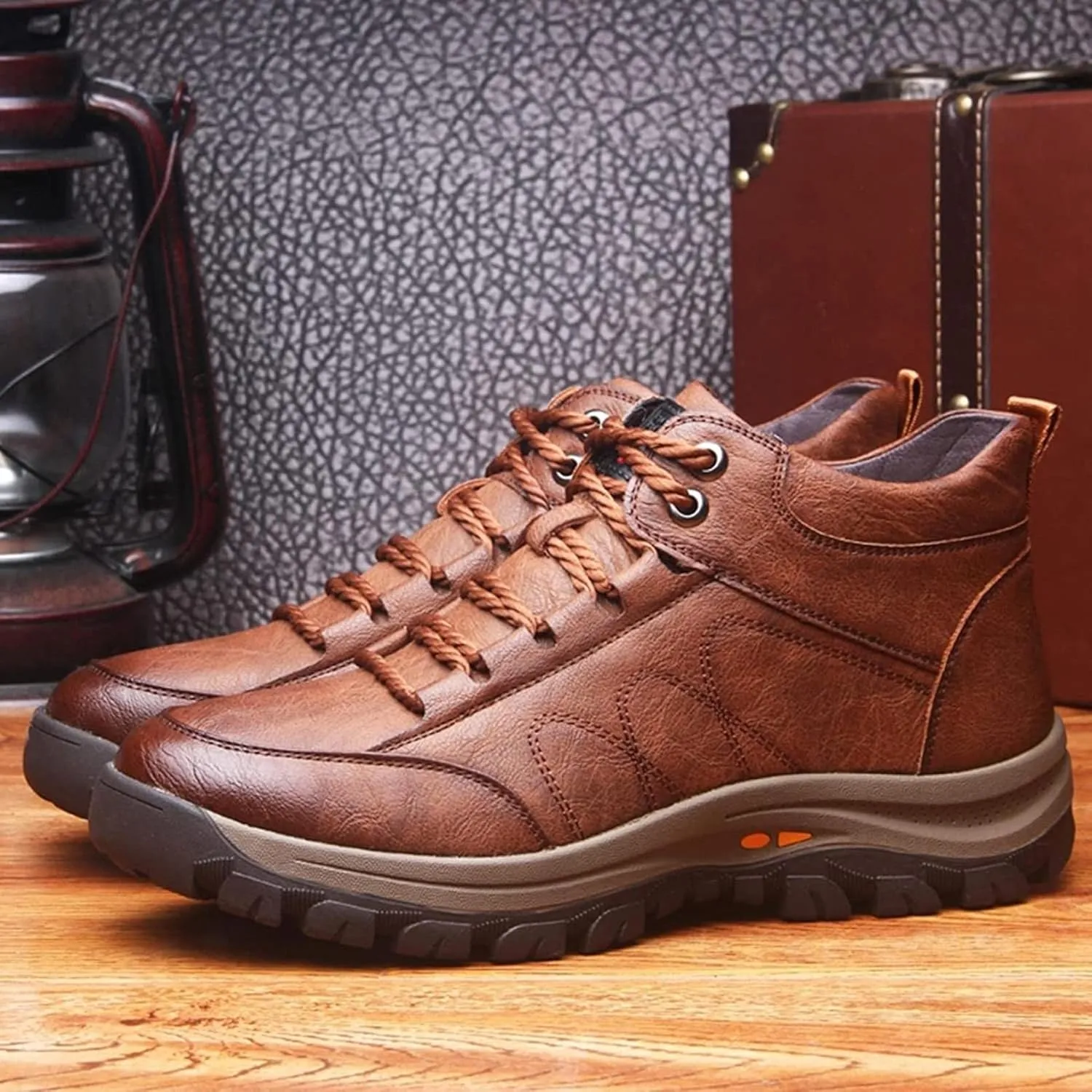 Yiozoi Men's Warm Ankle Boots Can Be Worn Outdoors in Winter. Daily Wear High Top Work Leather Shoes Lace up Men's Casual Snow Boots