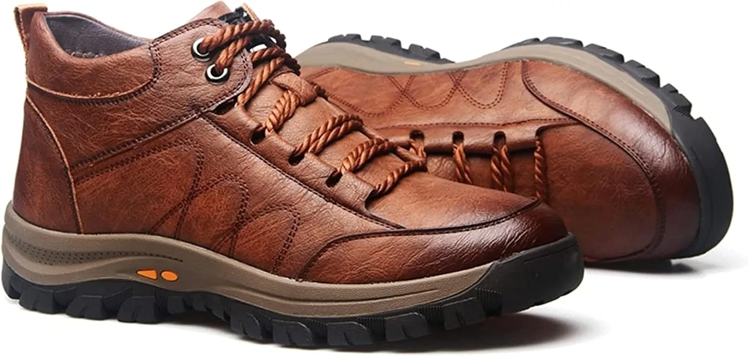 Yiozoi Men's Warm Ankle Boots Can Be Worn Outdoors in Winter. Daily Wear High Top Work Leather Shoes Lace up Men's Casual Snow Boots