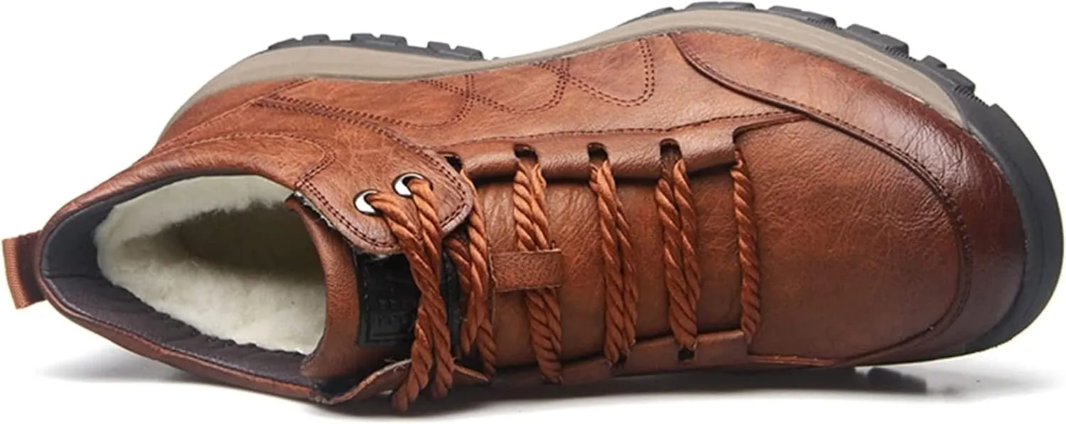Yiozoi Men's Warm Ankle Boots Can Be Worn Outdoors in Winter. Daily Wear High Top Work Leather Shoes Lace up Men's Casual Snow Boots
