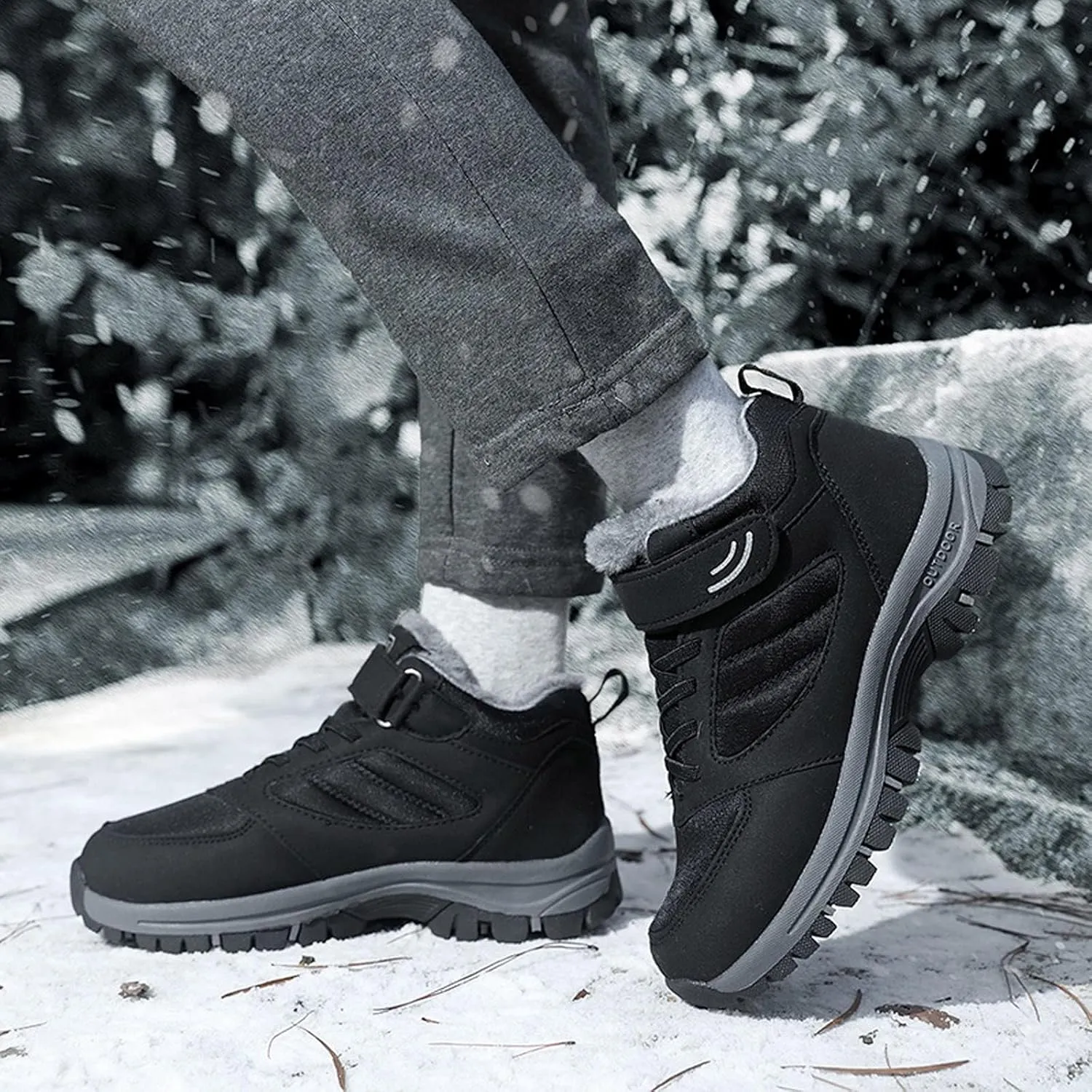 ZDLJYL Men's Snow Boots Outdoor Hiking Boots Warm Villi Boots Anti-Slip Trekking Shoes Waterproof Walking Boots Lightweight Gym Sneakers Buckle Fashion Boots, 10, Black