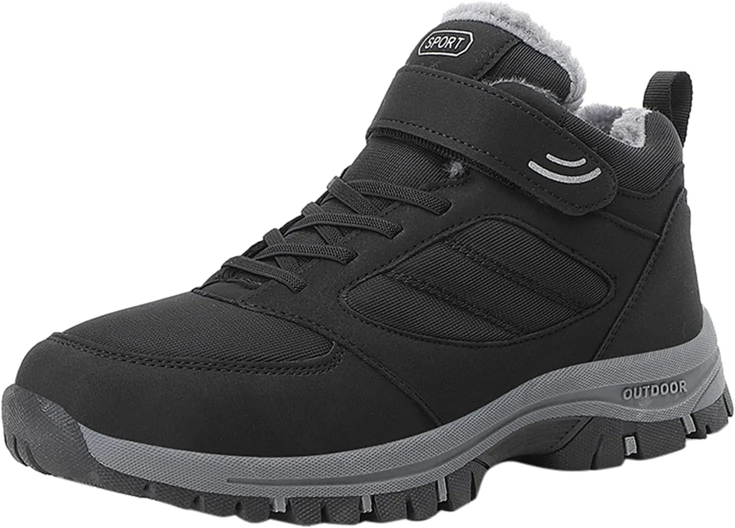 ZDLJYL Men's Snow Boots Outdoor Hiking Boots Warm Villi Boots Anti-Slip Trekking Shoes Waterproof Walking Boots Lightweight Gym Sneakers Buckle Fashion Boots, 10, Black