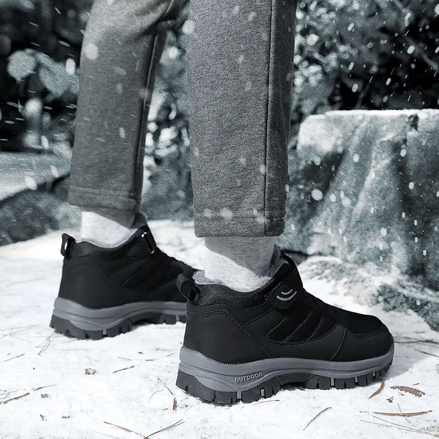 ZDLJYL Men's Snow Boots Outdoor Hiking Boots Warm Villi Boots Anti-Slip Trekking Shoes Waterproof Walking Boots Lightweight Gym Sneakers Buckle Fashion Boots, 10, Black